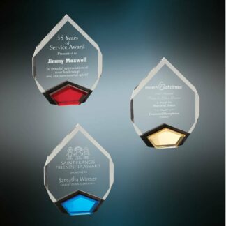 Marquis Acrylic Awards are self-standing and ¾ inch thick. They come in 6x8" High and 7x9" High and 3 colors- Blue, Gold and Red.